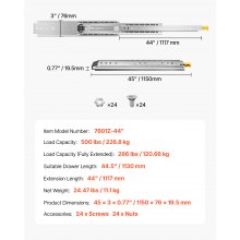 VEVOR 1 Paar Schubladenschienen mit Vollauszug 1117 mm, 226 kg Tragkraft, Schubladenführungen, Kugellager mit Sperre, seitlich montierte Teleskopschienen für Regale, Schränke, Industrieschubladen