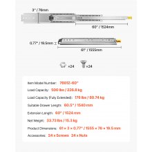 VEVOR Schubladenschienen Schubladenführungen Doppelverriegelungsdesign 1524mm