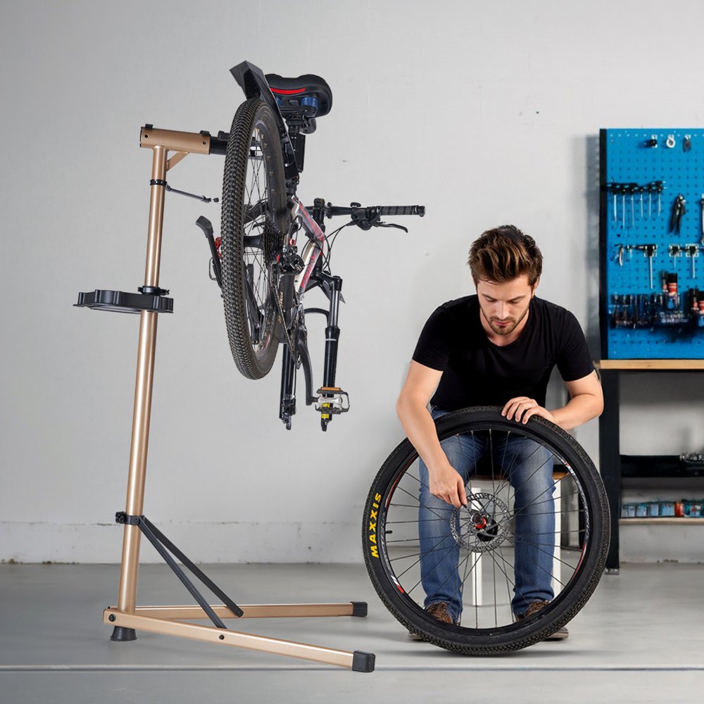 VEVOR Fahrradreparaturständer Fahrradmontageständer (49,9 kg belastbar) mit 1025–1510 mm einstellbarer Höhe & großer Werkzeugablage, faltbarer Wartungsständer für Mountainbikes Road Bike