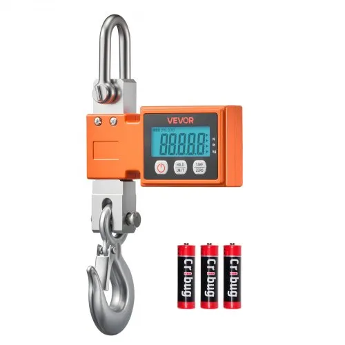 VEVOR Kranwaage 500 kg, Digitale Industriewaage mit Gehäuse aus Aluminiumguss & LCD-Display, Wildwaage 100-g-Teilung & 3-Stufiger, Abschaltautomatik, Hakenwaage, Zugwaage für Garagen, Werkstatt
