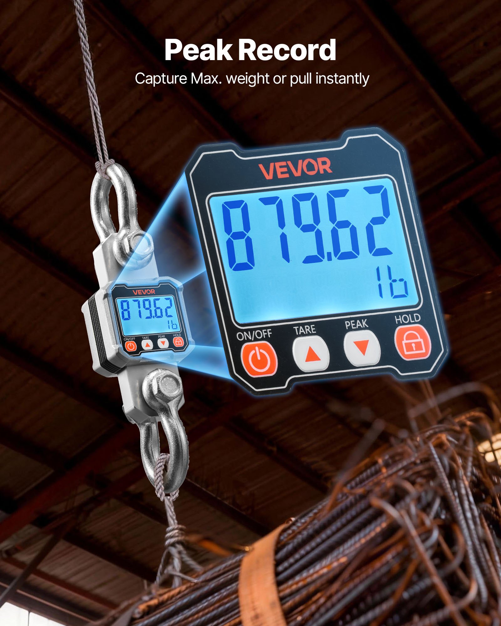 VEVOR Digital Crane Scale, 6600 lbs/3000 kg Max Capacity, Heavy Duty Industrial Hanging Scale with Cast Aluminum Case & LCD Display, 500 g Division & 3 Unit Switch, Remote Control for Garage Factory