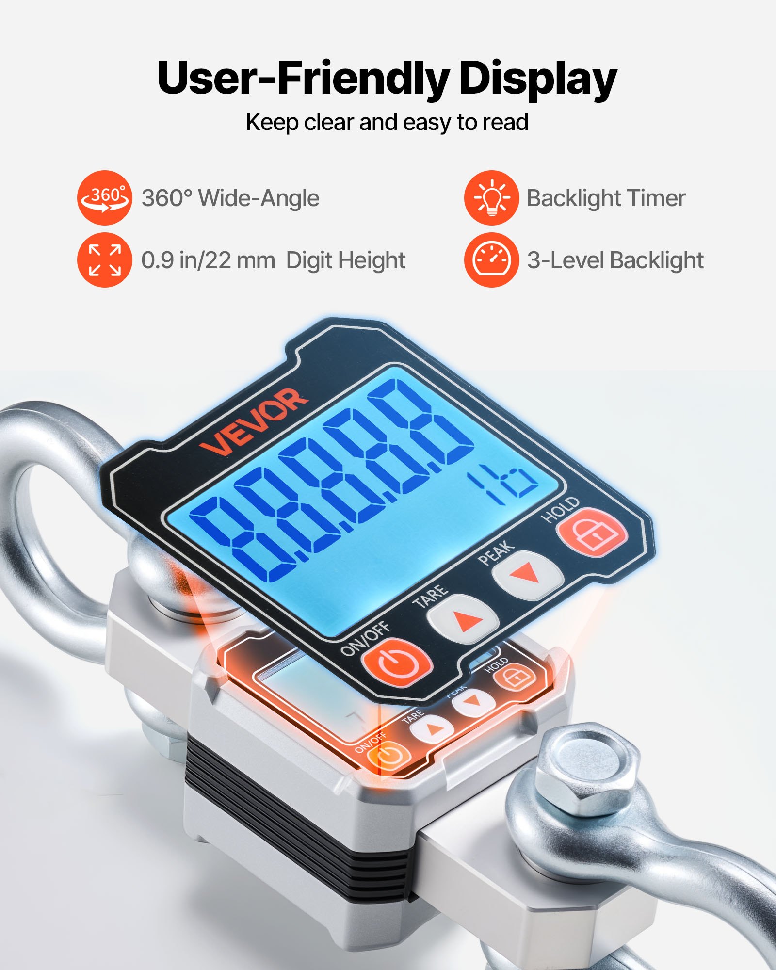 VEVOR Digital Crane Scale, 6600 lbs/3000 kg Max Capacity, Heavy Duty Industrial Hanging Scale with Cast Aluminum Case & LCD Display, 500 g Division & 3 Unit Switch, Remote Control for Garage Factory