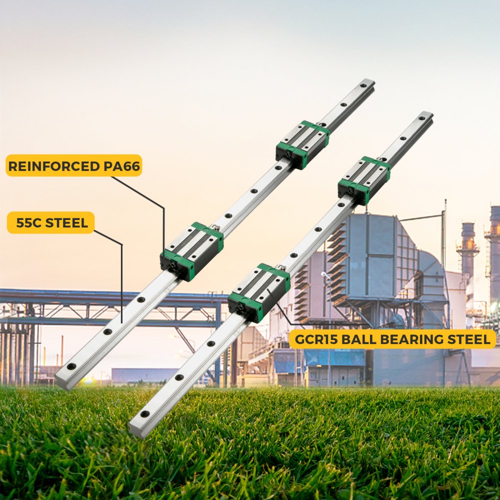 VEVOR Linearführung HSR15-1200 Linearschiene 2 Stk 1200 mm HSR15-Linearwelle Präzisionswelle Linearschienenset mit 4 HSR15 Lagerböcken