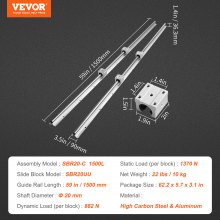 VEVOR Linearführung Linearschiene 2 Stk SBR20-1500mm Kohlenstoffstahl Aluminium Führungsschiene mit 4 Stk SBR20UU-Gleitblöcken Linearlager Lagerblock