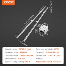 VEVOR Linearführung Linearschiene 2 Stk SBR20-1800mm Kohlenstoffstahl Aluminium Linearschiene mit 4 Stk SBR20UU-Gleitblöcken Linearlager Lagerblock