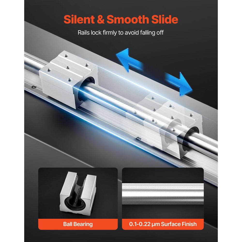 VEVOR Linearführungen SBR20, 2er-Pack 2000 mm Linearschienen & 4 Stk. Gleitblöcke, vollumfänglich gelagerte Welle, Führungsschienen für Schneid-, Schleif-, Fräs- & Bohrmaschinen