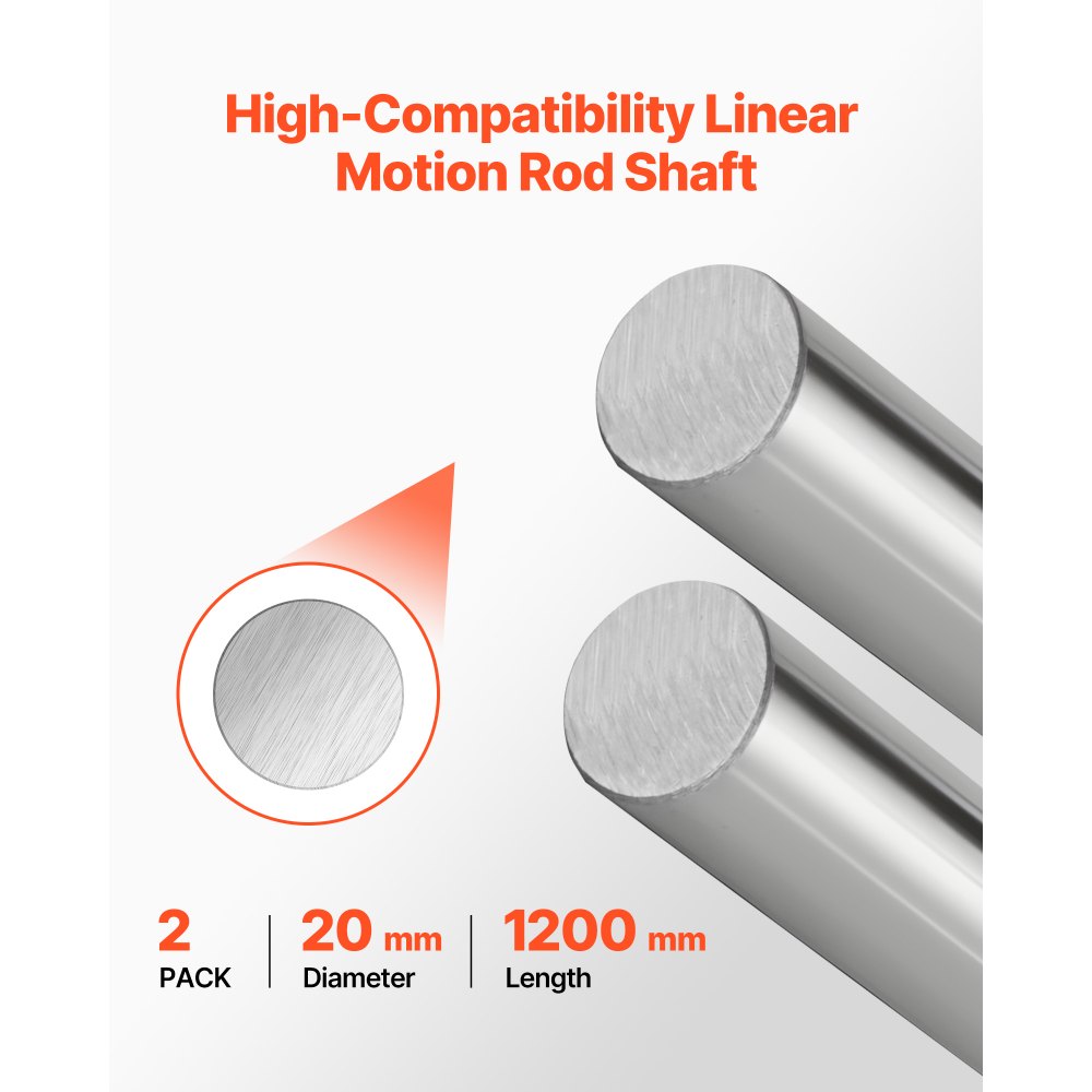 VEVOR Linearwellen, 20x1200 mm, Präzisionswelle aus SFC20-Kohlenstoffstahl, rostfrei & hochpräzise, Welle mit hoher Härte, Runde Stange für Schneid-, Schleif-, Fräs- & Bohrmaschinen, 2er-Pack