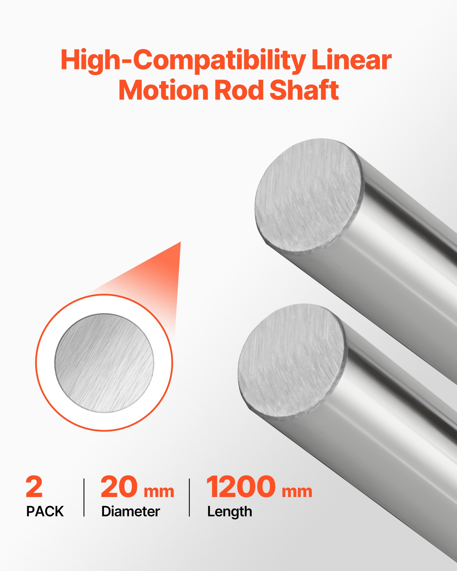 VEVOR Linearwellen, 20x1200 mm, Präzisionswelle aus SFC20-Kohlenstoffstahl, rostfrei & hochpräzise, Welle mit hoher Härte, Runde Stange für Schneid-, Schleif-, Fräs- & Bohrmaschinen, 2er-Pack