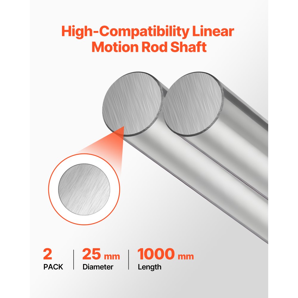 VEVOR 2PCS Linear Motion Rod, 25 mm x 1000 mm (0.98 x 39.4 in), SFC25 Carbon Steel Linear Rod Shaft, Anti Rust and High Precision, High Hardness Shaft, for Cutting Grinding Milling Drilling Machine