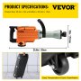 VEVOR Elektrischer Abbruchhammer 2600 W Leistung Schlaghammer, 1800 BPM Schlagzahl Hochleistungs Betonbrecher, 40,7 cm Flachmeißel und Spitzmeißel, 40 Joule Bohrhammer mit 360° schwenkbaren Handgriff