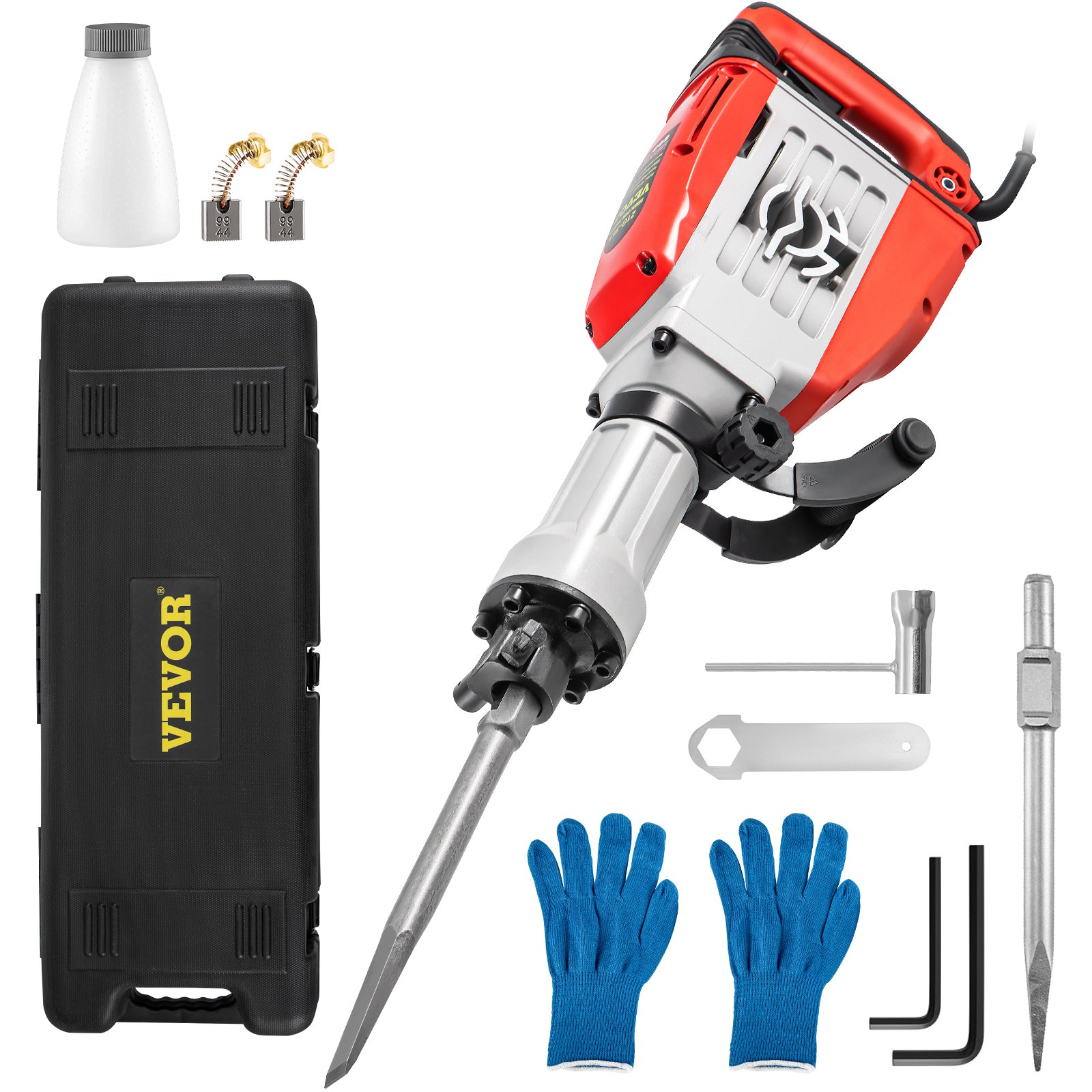 VEVOR Elektrischer Abbruchhammer Stemmhammer 3800 W Leistung Schlaghammer 1800 Bpm Betonbrecher 40,7 cm Flachmeißel und Spitzmeißel 45