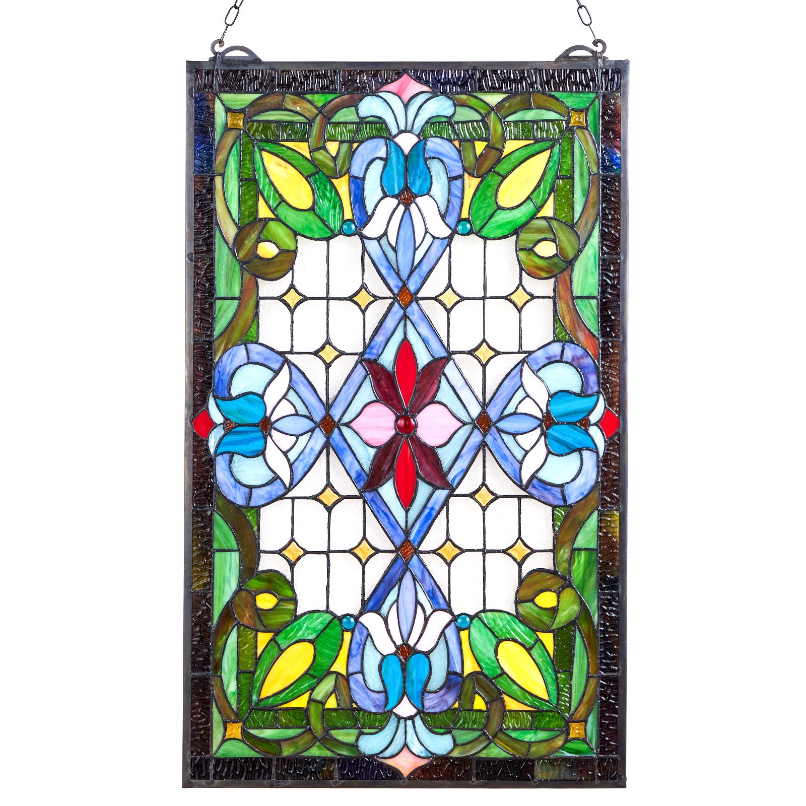 VEVOR Buntglasfensterpaneel (731 x 433 mm) hängendes Buntglas mit Kette, Buntglas im Tiffany-Stil zum Aufhängen, traditionelles rechteckiges Vintage-Kunsthandwerk Fensterdekor für Küche & Kirchen
