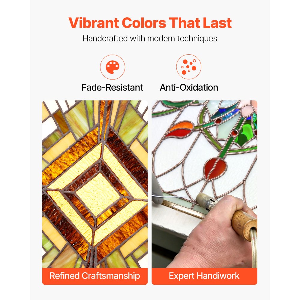 VEVOR Buntglasfensterpaneel (501 x 527 mm) hängendes Buntglas mit Kette, Buntglas im Tiffany-Stil zum Aufhängen, traditionelles rechteckiges Vintage-Kunsthandwerk Fensterdekor für Küche & Kirchen