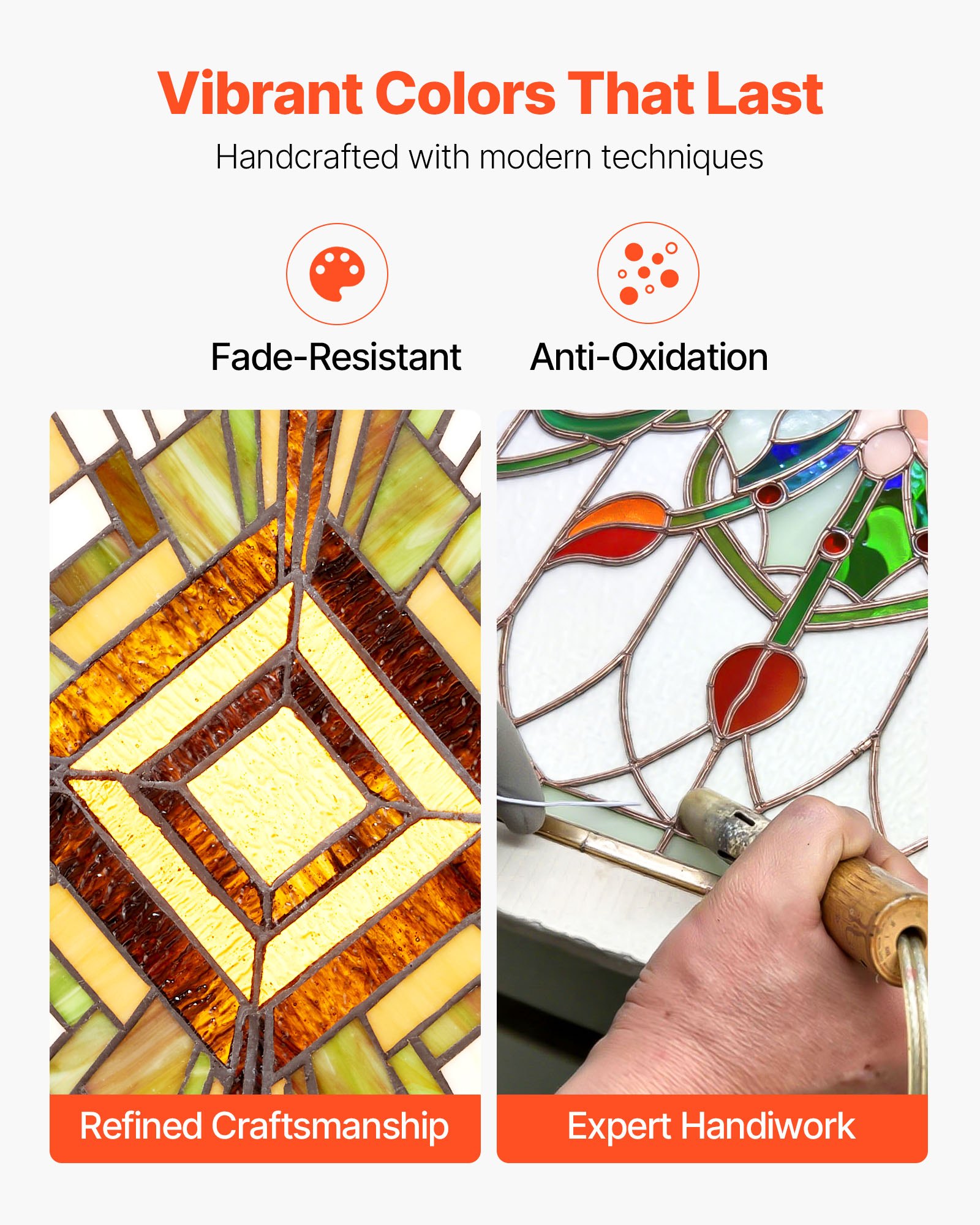 VEVOR Buntglasfensterpaneel (501 x 527 mm) hängendes Buntglas mit Kette, Buntglas im Tiffany-Stil zum Aufhängen, traditionelles rechteckiges Vintage-Kunsthandwerk Fensterdekor für Küche & Kirchen