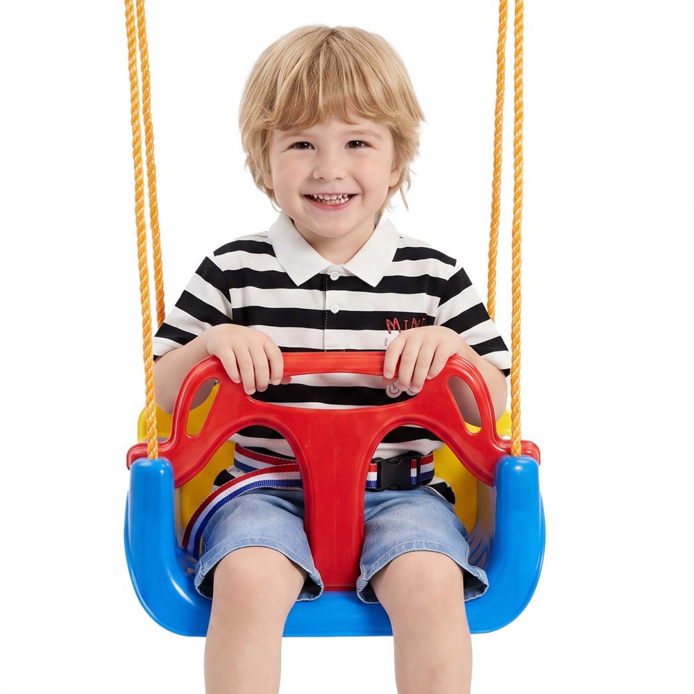 VEVOR 3-in-1 Babyschaukelsitz Tragkraft 136 kg Kinderschaukel Rot/Gelb/Blau, für Spielplätze Indoor & Outdoor, mit Verstellbaren Seilen & Karabinerhaken, für Kinder ab 6 Monaten, CE-& CPC-Zertifiziert