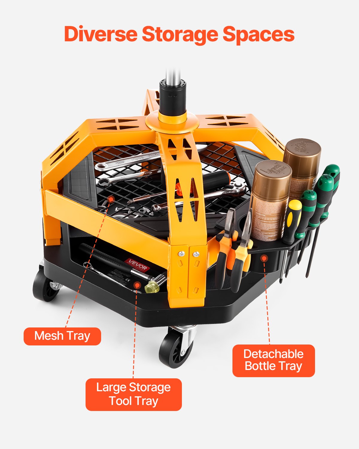 VEVOR rollbarer Werkstatthocker pneumatischer Garagensitz mit 136 kg Tragkraft, höhenverstellbarer Rollbrettsitz 360° drehbarer & gepolsterter Werkstattstuhl mit Rollen, für Garage Werkstatt