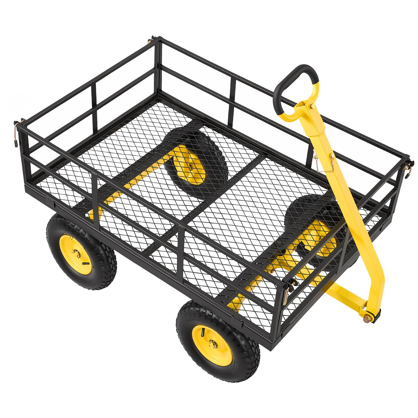 VEVOR Bollerwagen 544,31 kg, Transportwagen, Gartenwagen, Gerätewagen, 2-in-1-Handwagen mit All-Terrain-Reifen, abnehmbaren Seitenteilen aus Netzmaterial & um 180° drehbarem Griff, Gelb/Schwarz