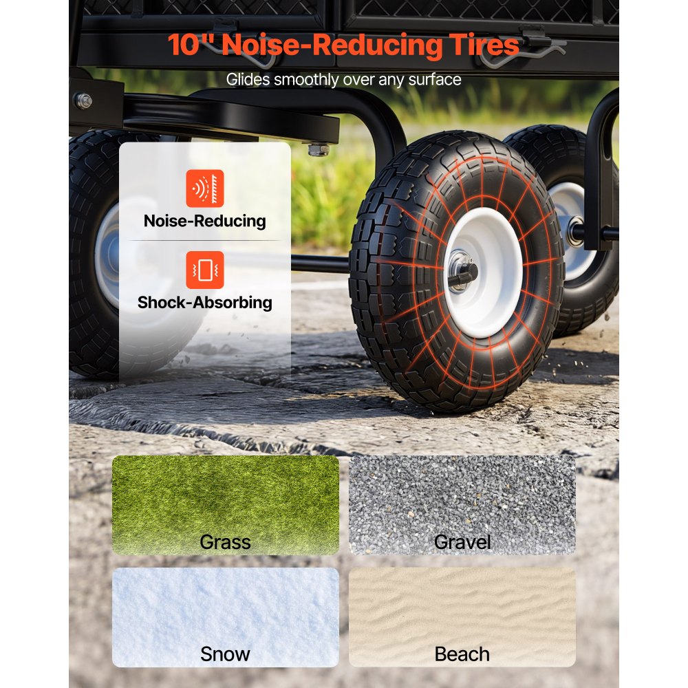 VEVOR Bollerwagen, 544 kg, Handwagen, Transportwagen mit Luftreifen, verstellbarem Griff, abnehmbaren Seitenwänden, Strandwagen, Campingwagen, Gartenwagen zur Befestigung an ATV oder Traktor, Schwarz