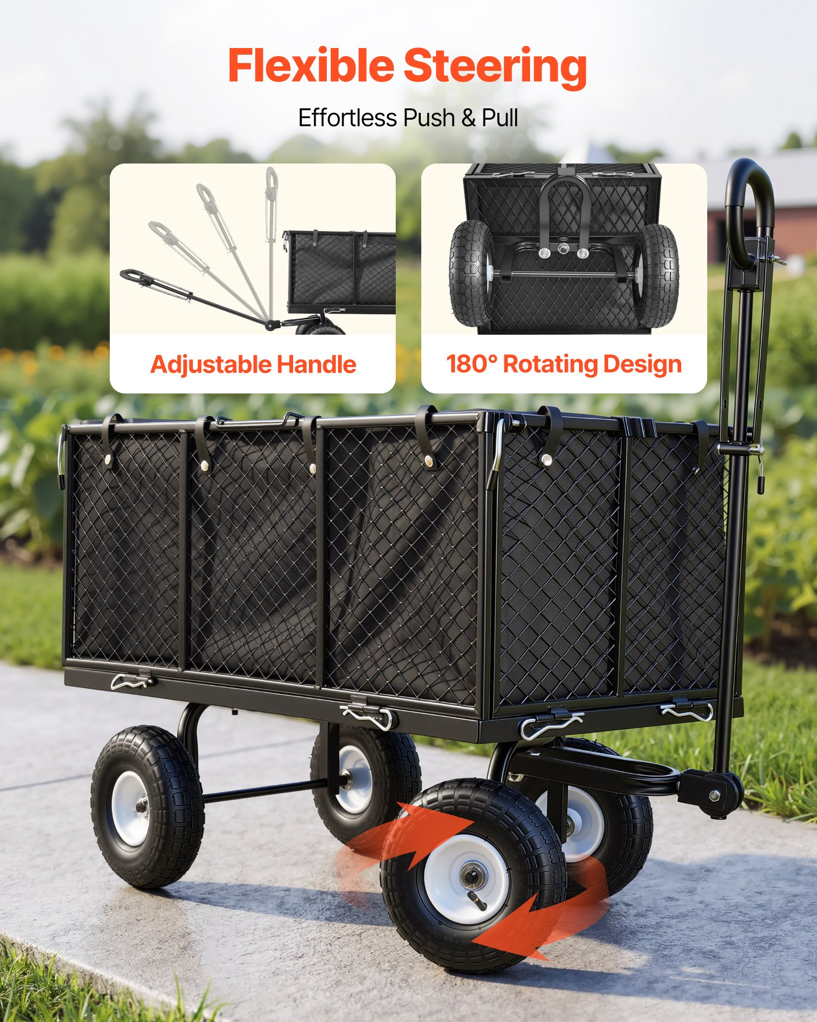 VEVOR Bollerwagen, 544 kg, Handwagen, Transportwagen mit Luftreifen, verstellbarem Griff, abnehmbaren Seitenwänden, Strandwagen, Campingwagen, Gartenwagen zur Befestigung an ATV oder Traktor, Schwarz