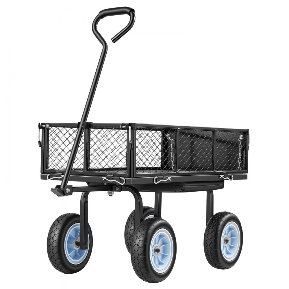 VEVOR Bollerwagen 226,8 kg Tragkraft, Gartenwagen mit Sitz & PU-Rädern, Transportwagen mit Werkzeugablage & Verstellbarem Griff, Gerätewagen für Rasen, Terrasse & Garten, Schwarz