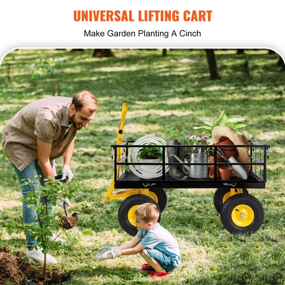 VEVOR Bollerwagen 112x75x27,8cm Transportwagen 544kg Belastbar Gartenwagen Stahlrahmen Gummiräder Gerätewagen 82cm Griff Handwagen Gartenkarre 2m Seil Ideal für Rasenflächen Höfe Strände Bauernhöfe