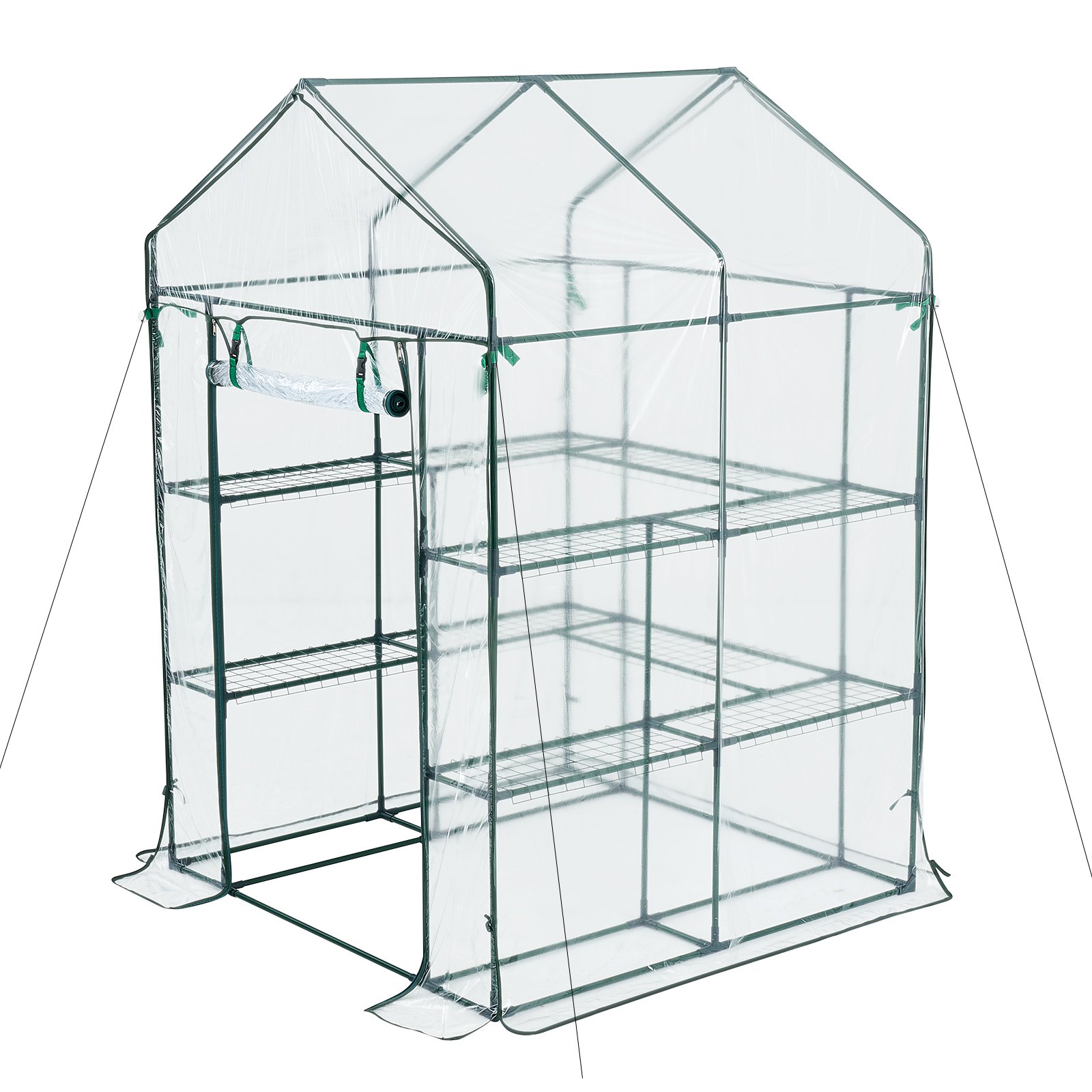 VEVOR Gewächshaus 137x137x196 cm, Foliengewächshaus, Tomatenhaus, Tomatengewächshaus mit PVC-Abdeckung, 2 Ebenen, 10 Regalböden, Aufrollbarer Reißverschlusstür, Treibhaus für Außenbereich