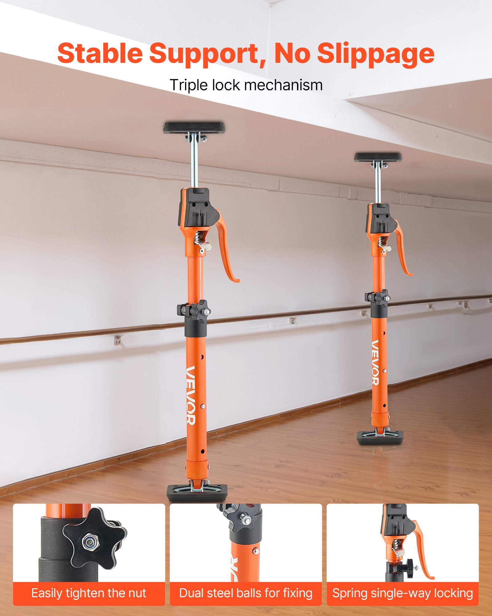 VEVOR Einhandstütze, 2 Stk., Deckenstütze 48–75cm, Teleskopstütze aus Stahl, Montagestütze bis zu 100kg Kapazität zum Installieren von Schränken, Anheben von Trockenbauwänden, Frachtstangen