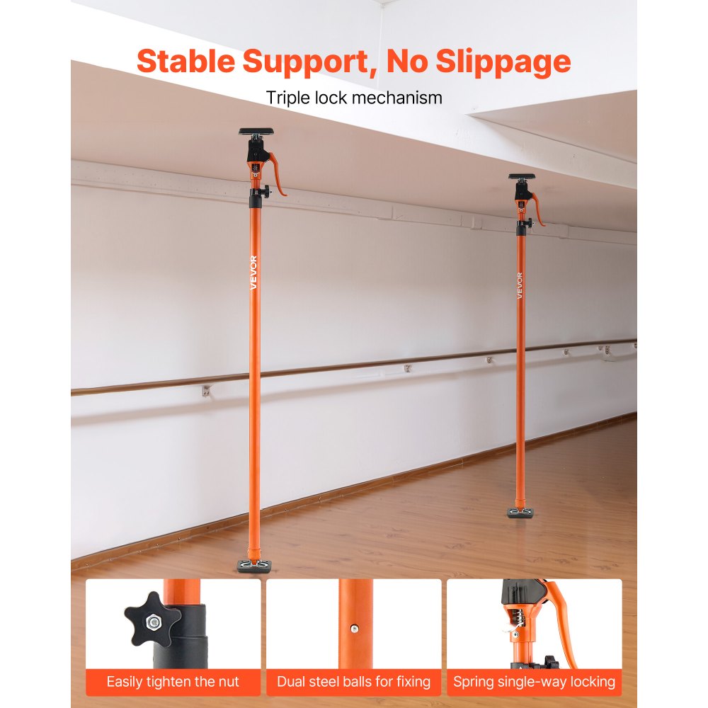 VEVOR Einhandstütze, 4 Stk., Deckenstütze 125–291cm, Teleskopstütze aus Stahl, Montagestütze bis zu 90kg Kapazität zum Installieren von Schränken, Anheben von Trockenbauwänden, Frachtstangen