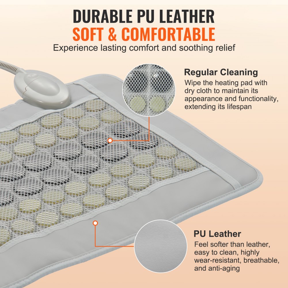 VEVOR Ferninfrarot-Heizkissen, Heizkissen aus 52 Naturjade- und 20 Turmalinsteinen zur Linderung von Rückenschmerzen, 103–159 ℉ Infrarot-Heizkissen mit Smart-Controller und automatischer Abschaltung (mittlere Größe 23,9 x 15,8 Zoll)