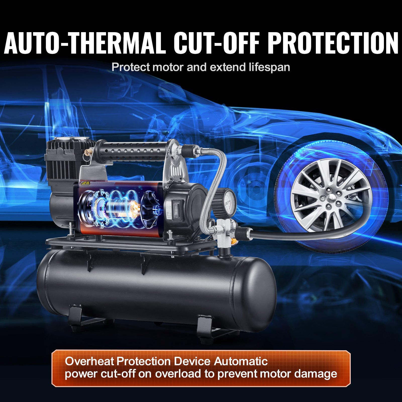 VEVOR 12-V-Hochleistungsluftkompressor mit 6-l-Tank-Kit, tragbarer 6,35-CFM-Reifenfüller, 150-PSI-Offroad-Luftkompressor mit digitalem Druckmesser, Reifenfüller für LKWs, Autos, SUVs, 4x4-Fahrzeuge, Wohnmobile