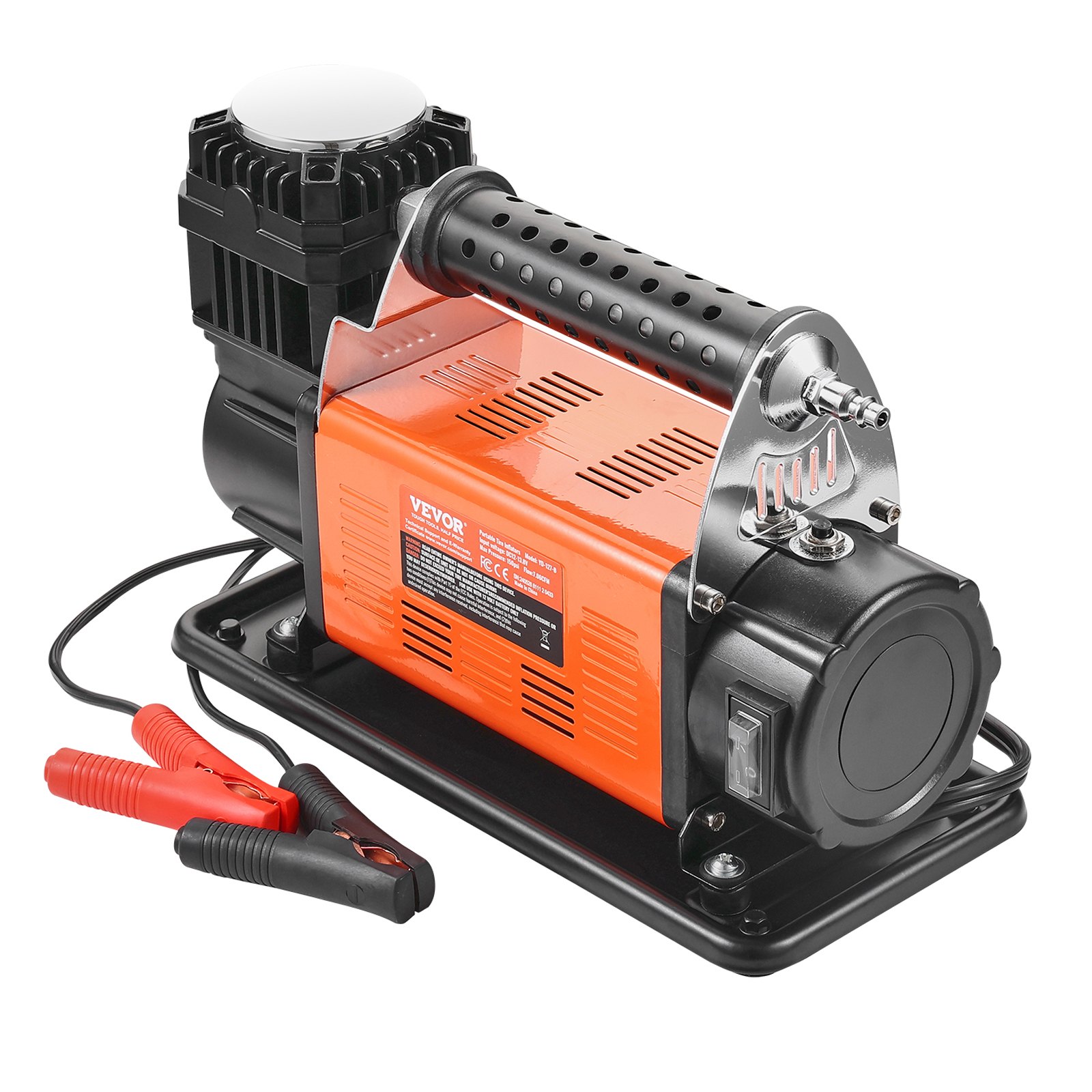 VEVOR Tragbarer 12-V-Reifenfüller, 7,06 CFM Hochleistungs-Luftkompressor, 150 PSI Offroad-Luftpumpe mit Adaptern für Auto, SUV, Wohnmobil, LKW – Inklusive 6,5 Fuß Netzkabel, 26 Fuß Luftschlauch mit Druckmesser, Tragetasche