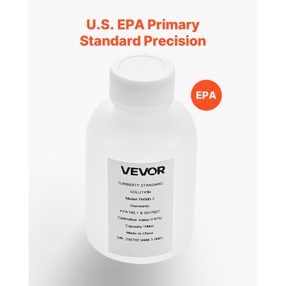 VEVOR Trübungskalibrierlösung 0 NTU 100 ml, Standard-Trübungslösung zum Nachfüllen für Trübungsmessgeräte, Nulldrift für stabile Konzentration, gebrauchsfertig, geeignet für weißes/rotes Licht