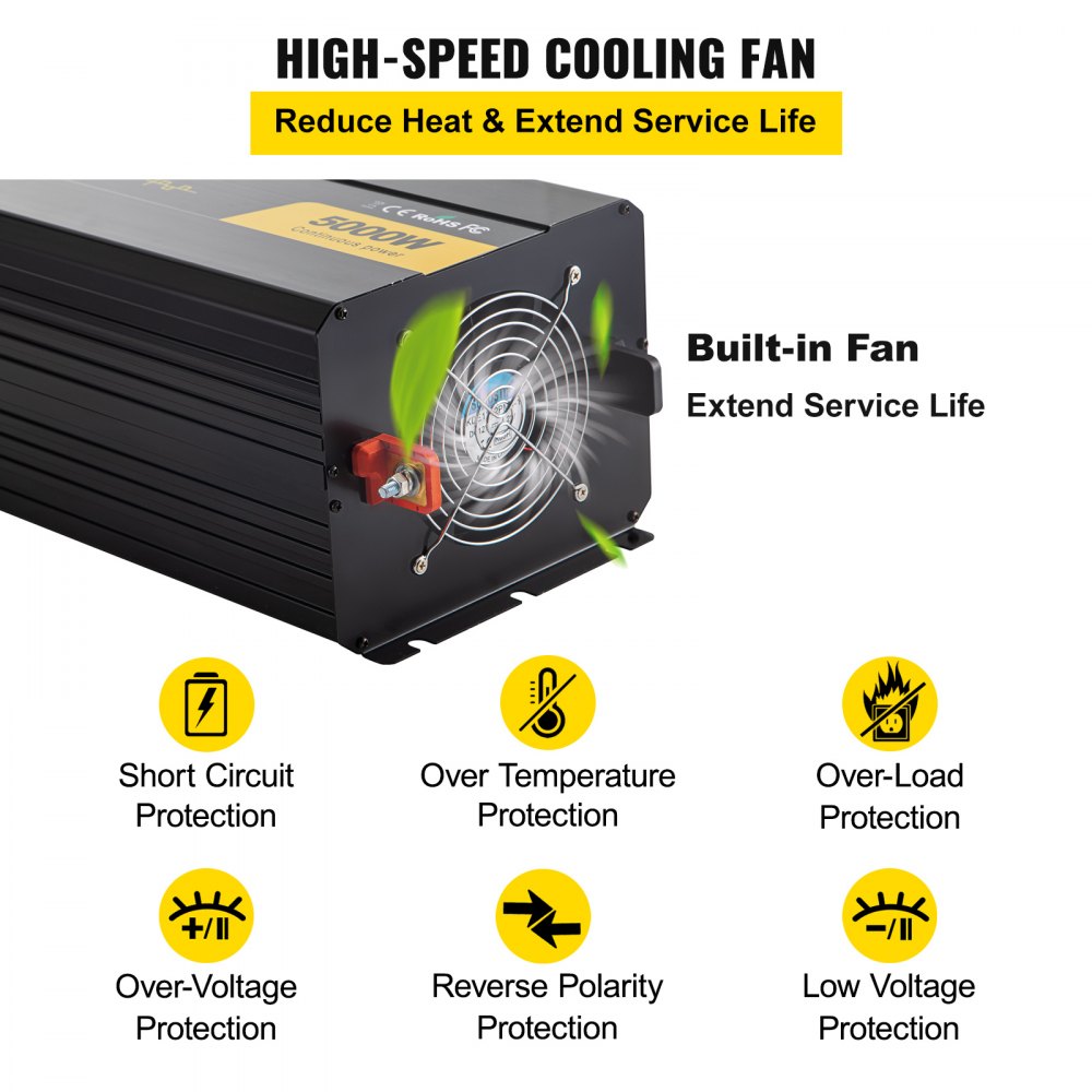 VEVOR Sinus-Wechselrichter 5000W DC12V auf AC120V Spannungswandler Konverter