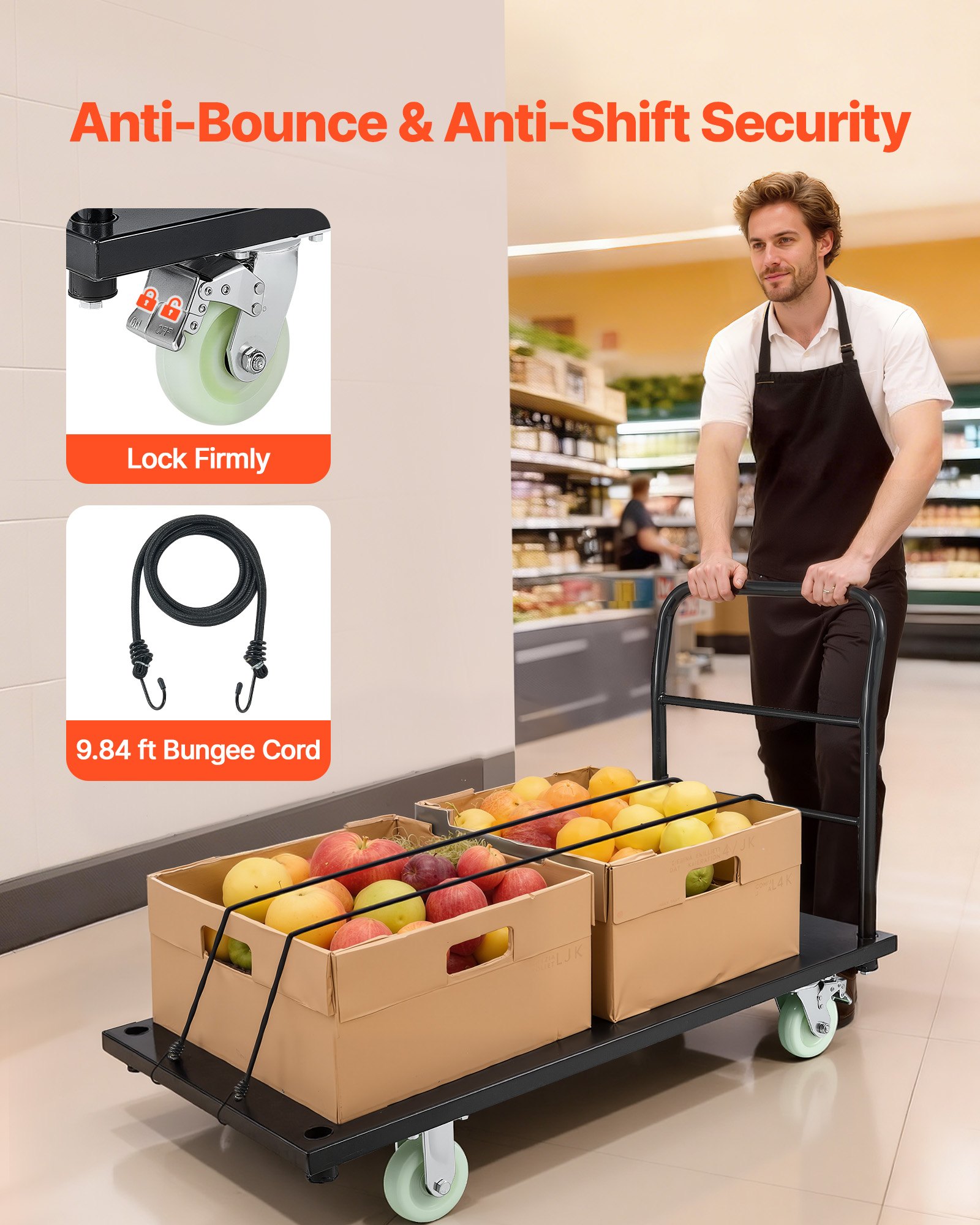 VEVOR Plattformwagen Klappbar 907 kg, Transportwagen mit Schwenkrädern & Griff, Lagerwagen, für Gepäcktransporte, 1220x610x815 mm Rollwagen, Industriewagen für Lager, Werkstatt, Fabrik