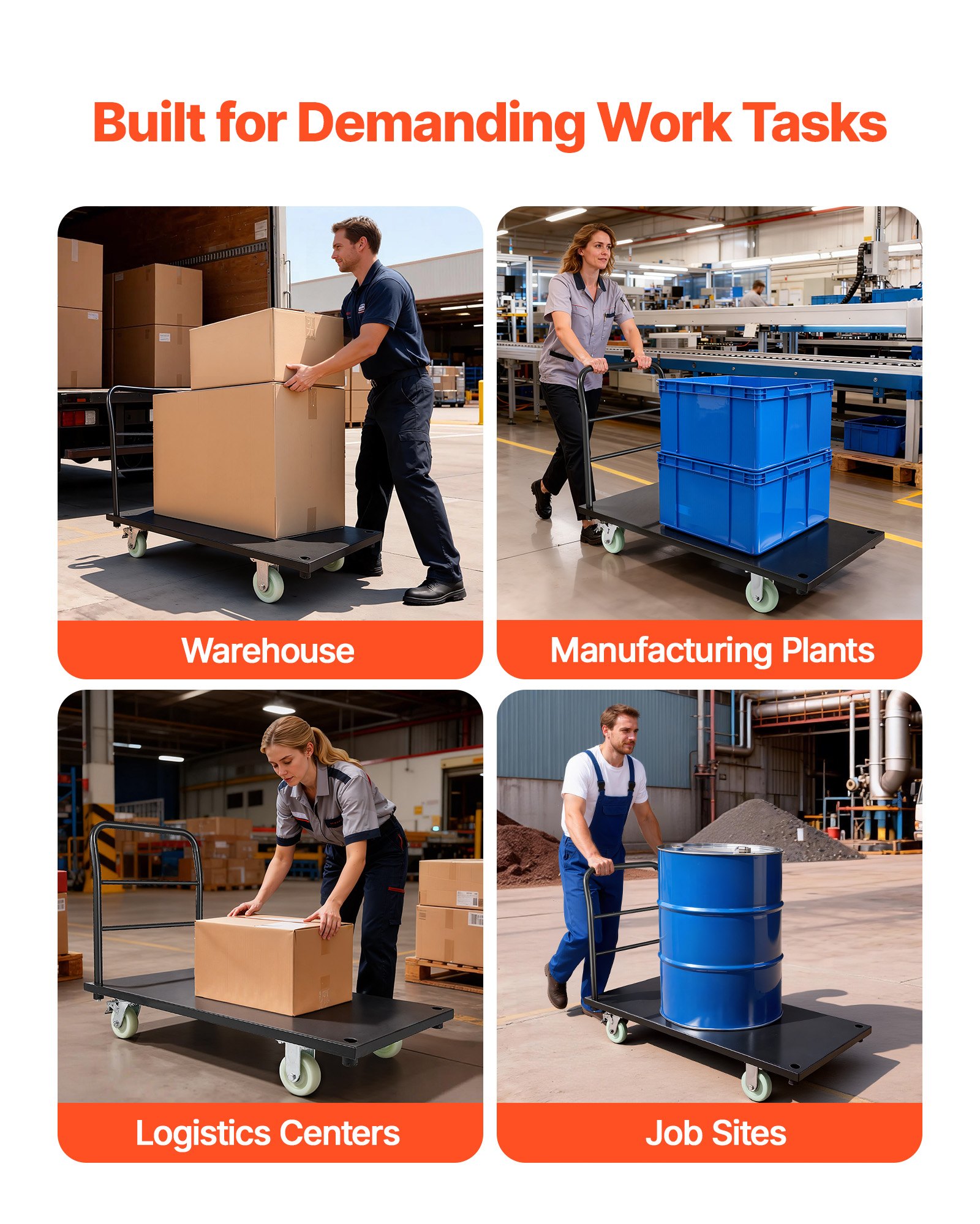 VEVOR Plattformwagen Klappbar 907 kg, Transportwagen mit Schwenkrädern & Griff, Lagerwagen, für Gepäcktransporte, 1220x610x815 mm Rollwagen, Industriewagen für Lager, Werkstatt, Fabrik