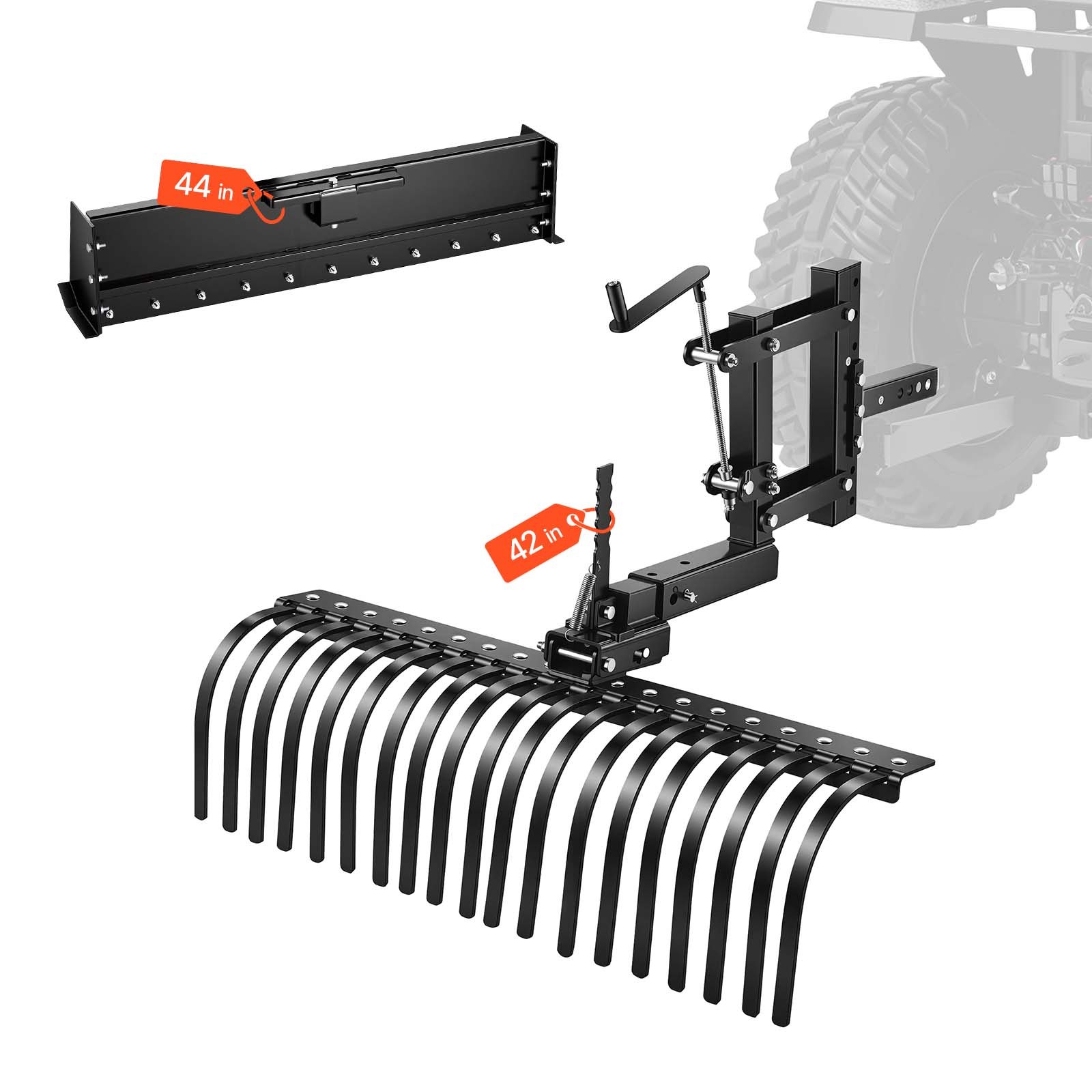 VEVOR Rasentraktor Heuharke 1070 mm, Heurechen mit 19 Harkenzinken & 3-Punkt-Aufstecksystem, für ATVs, UTVs & Rasentraktoren der Kategorie 1, Vertikutierer zum Entfernen von Laub & Rasenfilz