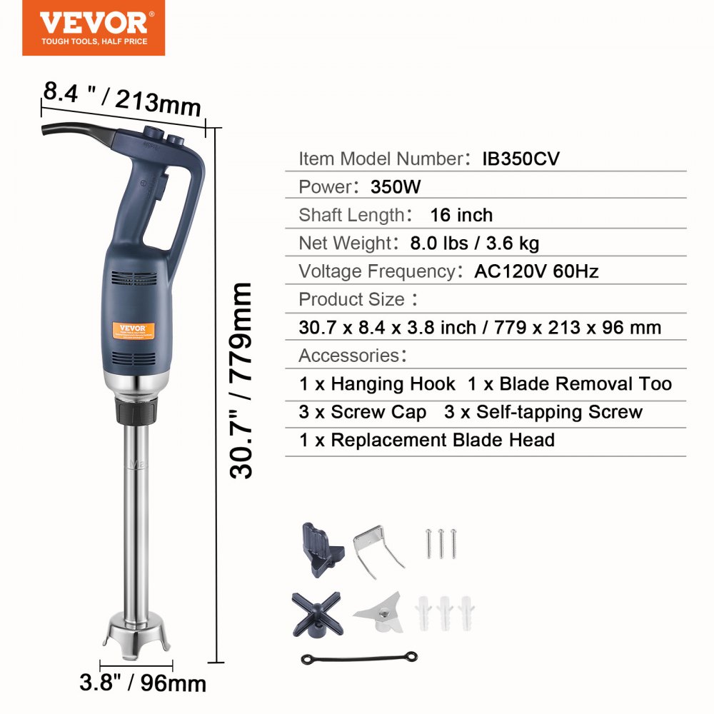 VEVOR Kommerzieller Stabmixer, 350 W Hochleistungs-Handmixer, 16 Zoll stufenloser Mixer mit variabler Geschwindigkeit und Edelstahlklinge, tragbarer Mehrzweckmixer für Suppen, Saucen, Kartoffelpüree, Sahne