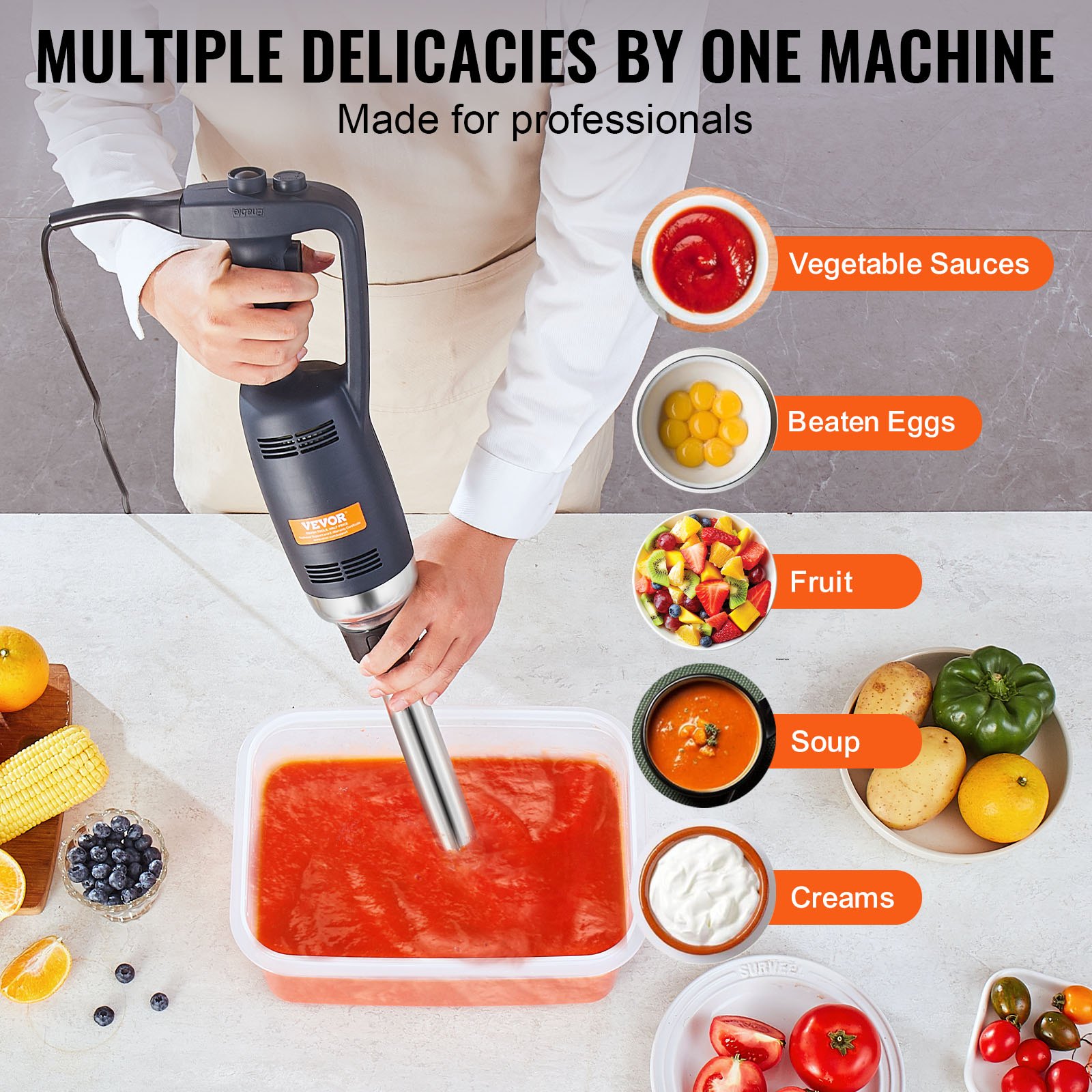 VEVOR Kommerzieller Stabmixer, 350 W Hochleistungs-Handmixer, 20 Zoll stufenloser Mixer mit variabler Geschwindigkeit und Edelstahlklinge, tragbarer Mehrzweckmixer für Suppen, Saucen, Kartoffelpüree, Sahne