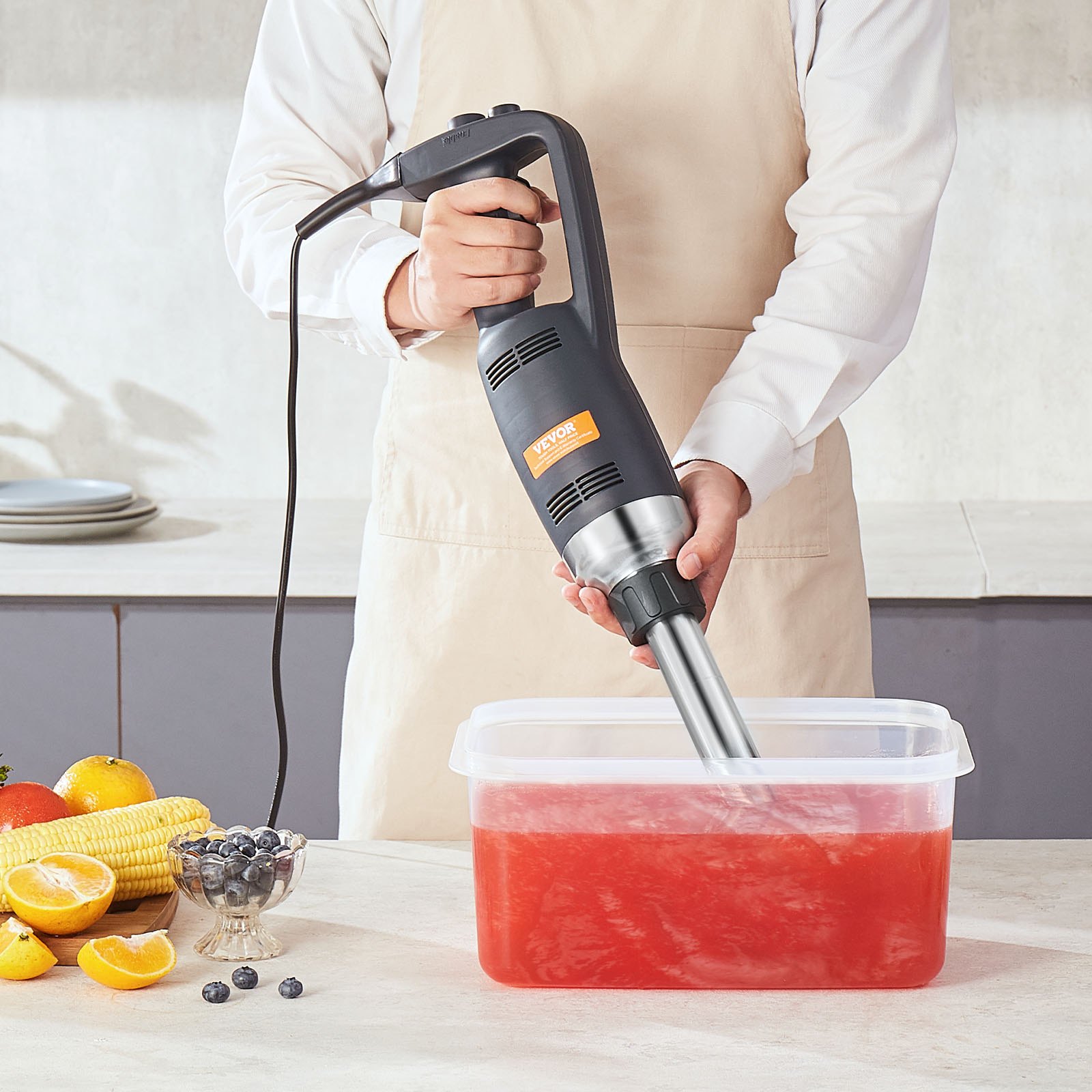 VEVOR kommerzieller Stabmixer Handmixer 350 W, 254 mm stufenloser Stabmixer mit variabler Drehzahlen und Edelstahlklinge, tragbarer Mehrzweckmixer für Suppen, Saucen, Kartoffelpüree, Sahne