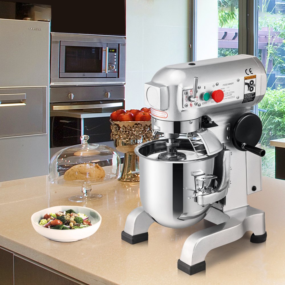 VEVOR Teigknetmaschine Küchenmaschine, 15 Qt Edelstahl Teigmixer, 600 W, einstellbar (130/233/414 U/min), inkl. Edelstahlschüssel, Knethaken, Schneebesen, Rührbesen, ideal für Bäckereien, Restaurants