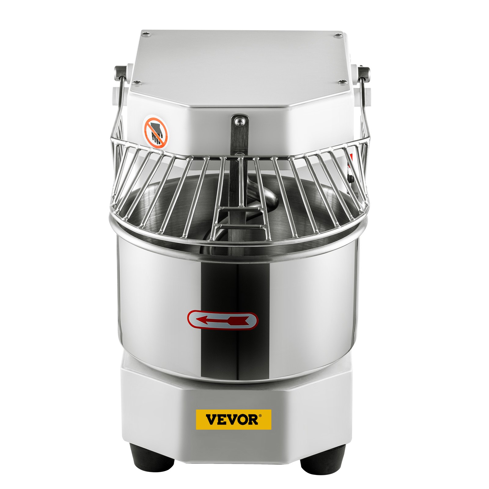 VEVOR Teigknetmaschine Küchenmaschine, 8 L Edelstahl Teigmixer, 450 W, einstellbar (130/233/414 U/min), inkl. Edelstahlschüssel, Sicherheitsschild, Timer, ideal für Bäckereien, Restaurants, Pizzeria