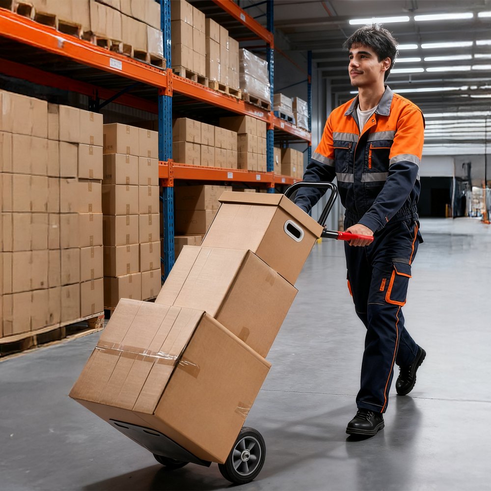 VEVOR Sackkarre, 272 kg Tragkraft, Transportkarre 480x460x1200mm, tragbarer Rollwagen mit Zurrgurt, Transportroller, Stapelkarre, Transportwagen für Hause, Büro, Lager, Supermarkt