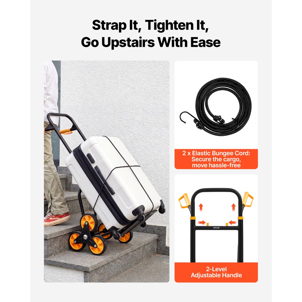 VEVOR Treppensackkarre klappbar, Sackkarre 200 kg Tragkraft, Treppensteiger mit 6 Rädern & 2 Spanngurten, Transportkarre, Treppenkarre, Stapelkarre, ideal für Haushalt, Einkauf & Lager