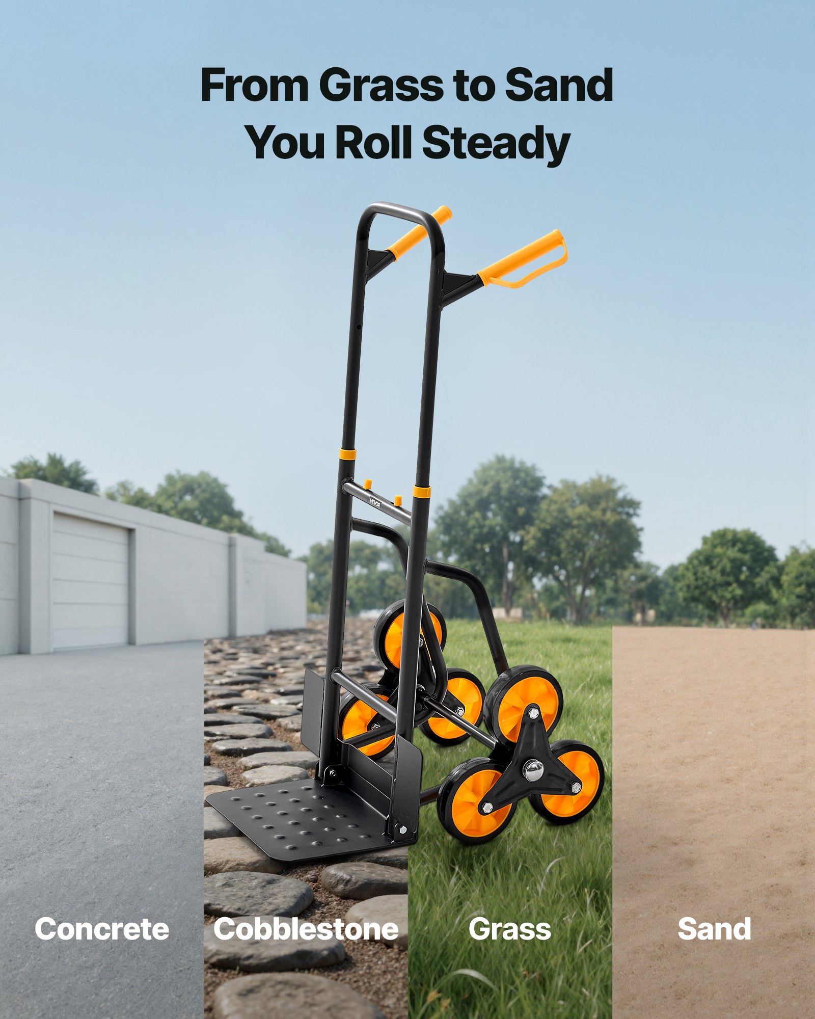 VEVOR Treppensackkarre klappbar, Sackkarre 200 kg Tragkraft, Treppensteiger mit 6 Rädern & 2 Spanngurten, Transportkarre, Treppenkarre, Stapelkarre, ideal für Haushalt, Einkauf & Lager