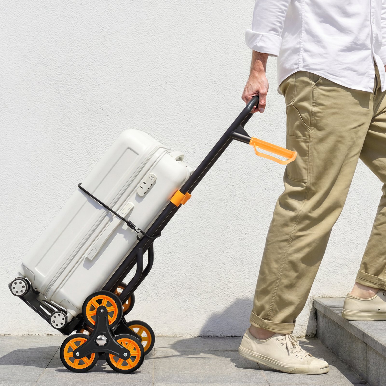 VEVOR Treppensackkarre klappbar, Sackkarre 150 kg Tragkraft, Treppensteiger mit 6 Rädern & 2 Spanngurten, Transportkarre, Treppenkarre, Stapelkarre, ideal für Haushalt, Einkauf & Lager