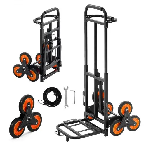 VEVOR Treppensackkarre klappbar, Sackkarre 100 kg Tragkraft, Treppensteiger mit Teleskopgriff, 6 Rädern & 2 Spanngurten, Transportkarre, Treppenkarre, Stapelkarre für Haushalt, Einkauf & Lager