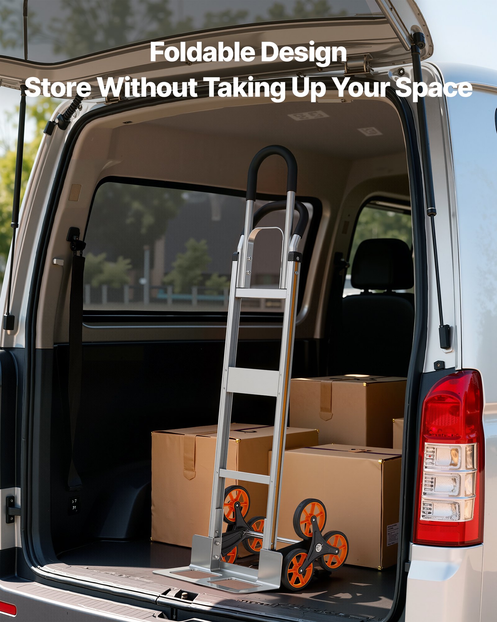 VEVOR Treppensackkarre Klappbar, Sackkarre 150 kg Tragkraft, Treppensteiger aus Aluminiumlegierung mit Teleskopgriff, 6 Rädern & 2 Spanngurten, Stapelkarre für Haushalt, Einkauf & Lager