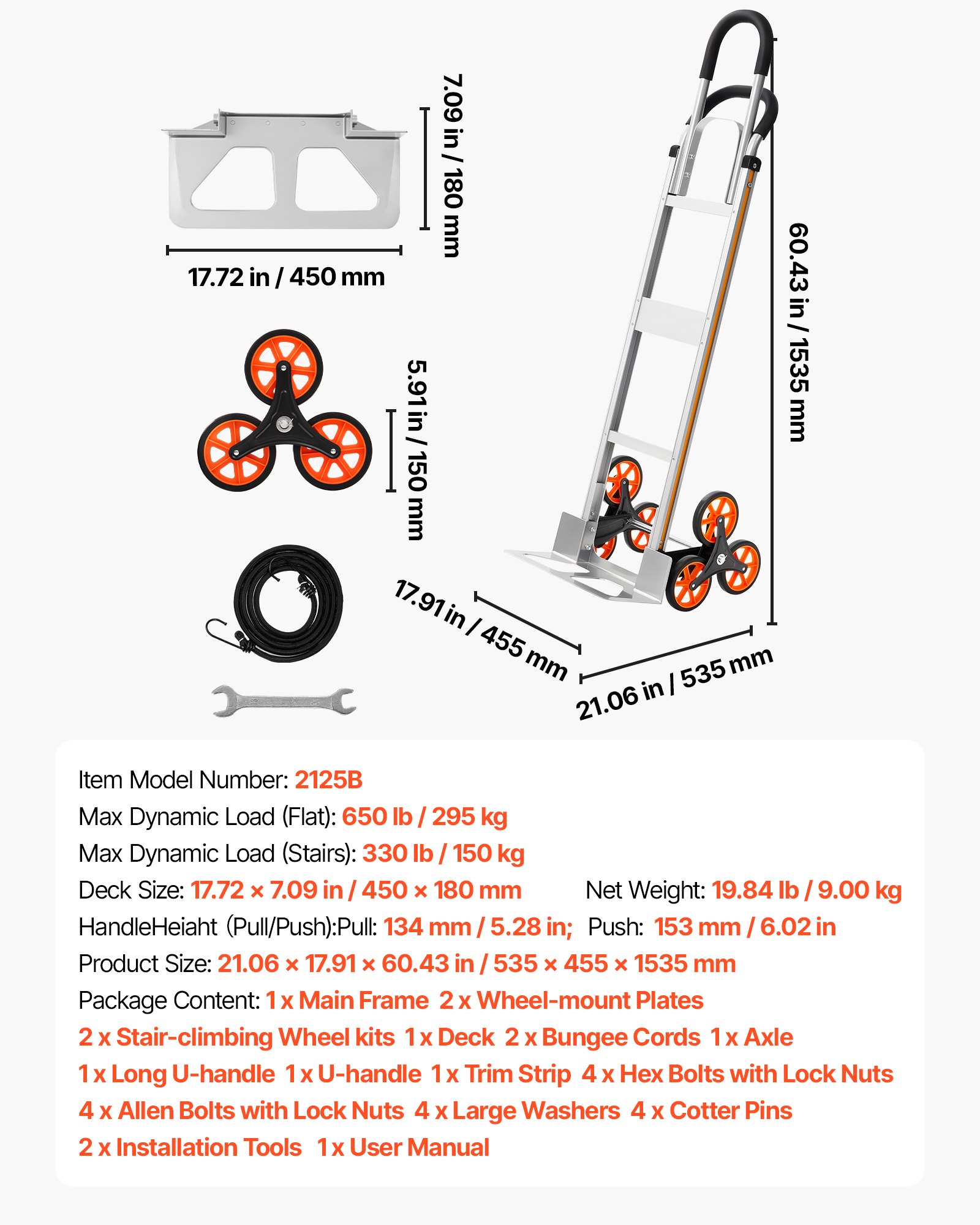 VEVOR Treppensackkarre Klappbar, Sackkarre 150 kg Tragkraft, Treppensteiger aus Aluminiumlegierung mit Teleskopgriff, 6 Rädern & 2 Spanngurten, Stapelkarre für Haushalt, Einkauf & Lager