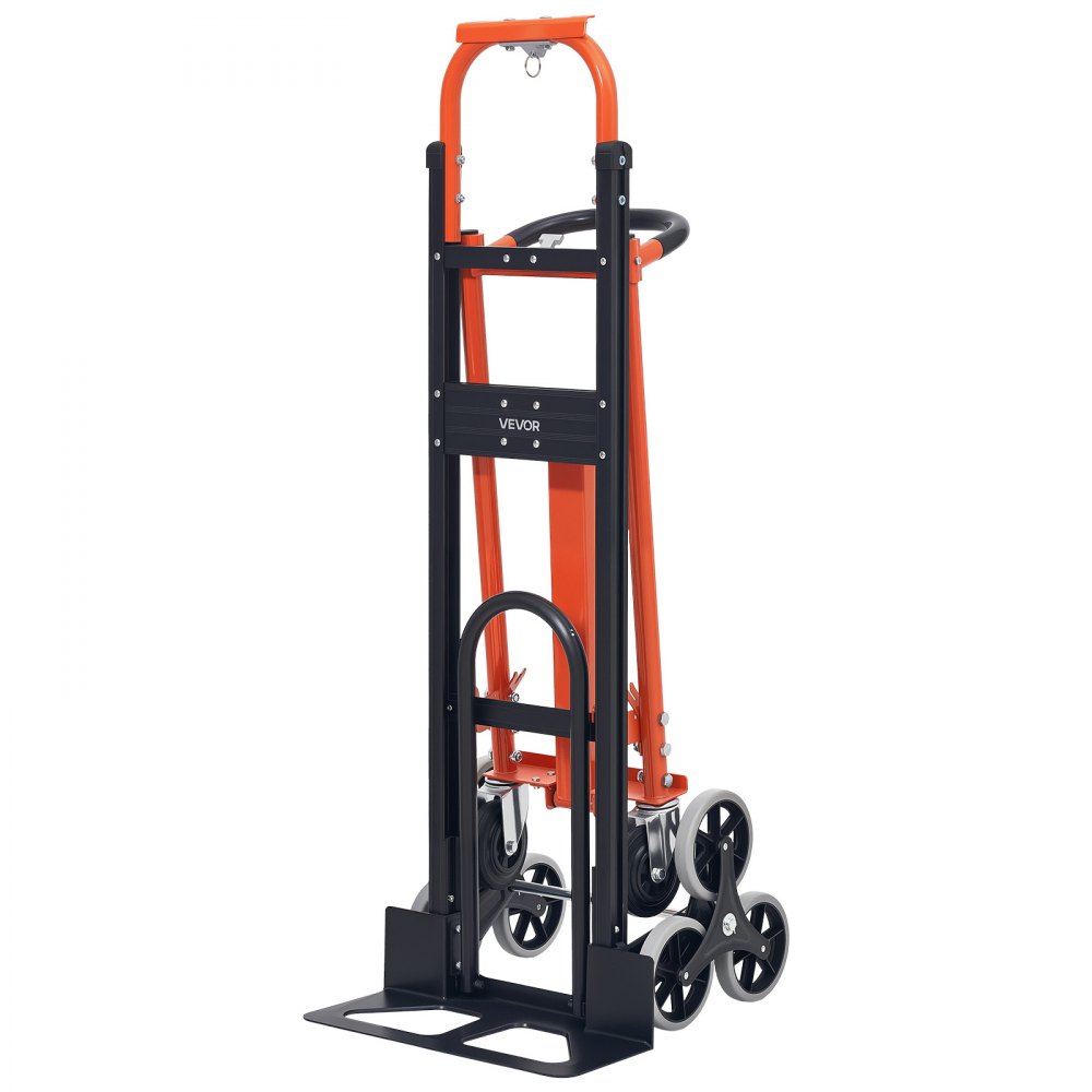 VEVOR 3-in-1 Treppensackkarre, Sackkarre max. Traglast 350 kg, klappbare Transportkarre mit Griff & Rädern, Treppensteiger-Transportwagen, Stapelkarre, Treppensteigerwagen, Orange & Silber