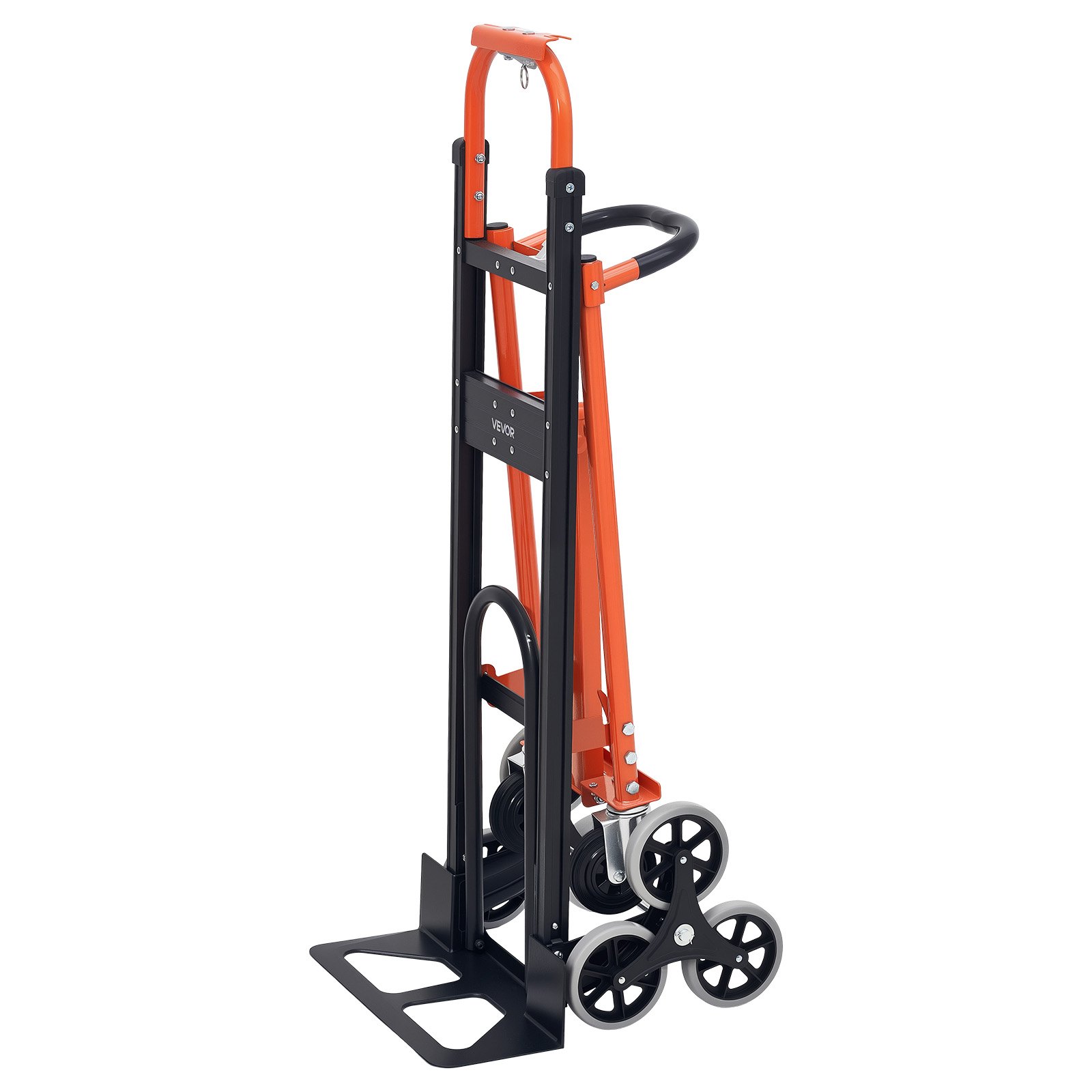 VEVOR 3-in-1 Treppensackkarre, Sackkarre max. Traglast 350 kg, klappbare Transportkarre mit Griff & Rädern, Treppensteiger-Transportwagen, Stapelkarre, Treppensteigerwagen, Orange & Silber